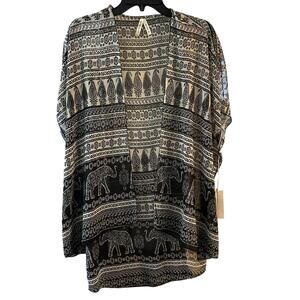 Live 4 Truth Women's Black White Elephant Kimono Duster Size Medium